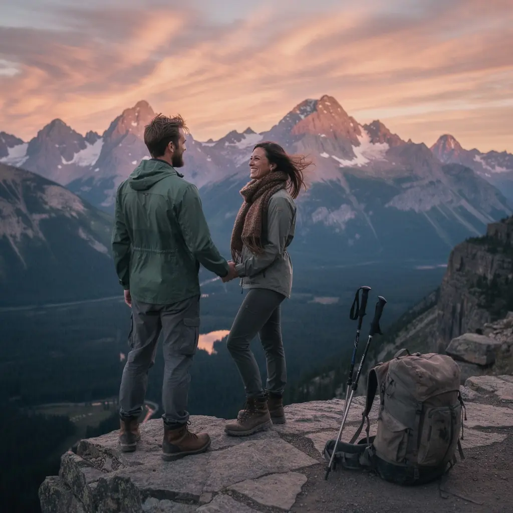 Городской пейзаж, залитый теплым светом заката, с силуэтами небоскребов.